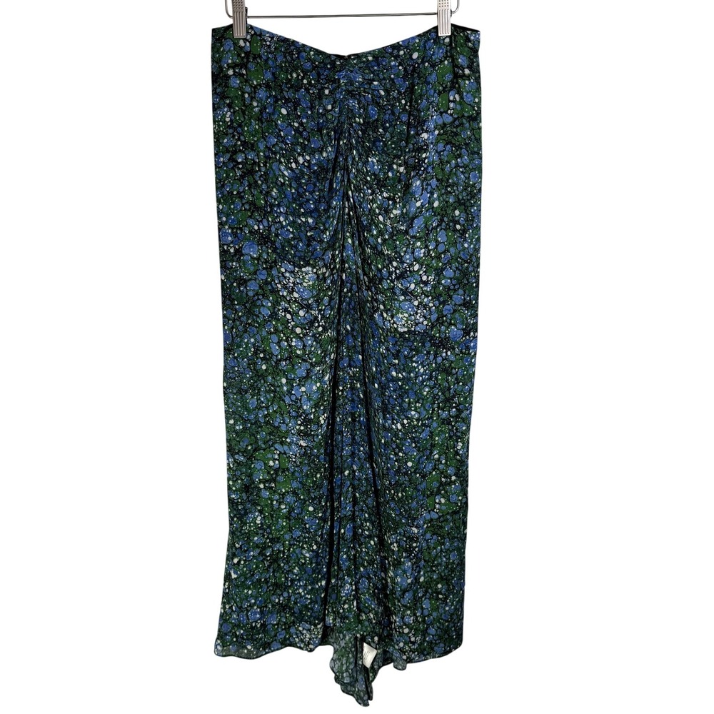 Veronica Beard Blue Green Marbled Ruched Limani High-Low Midi Skirt Size 6